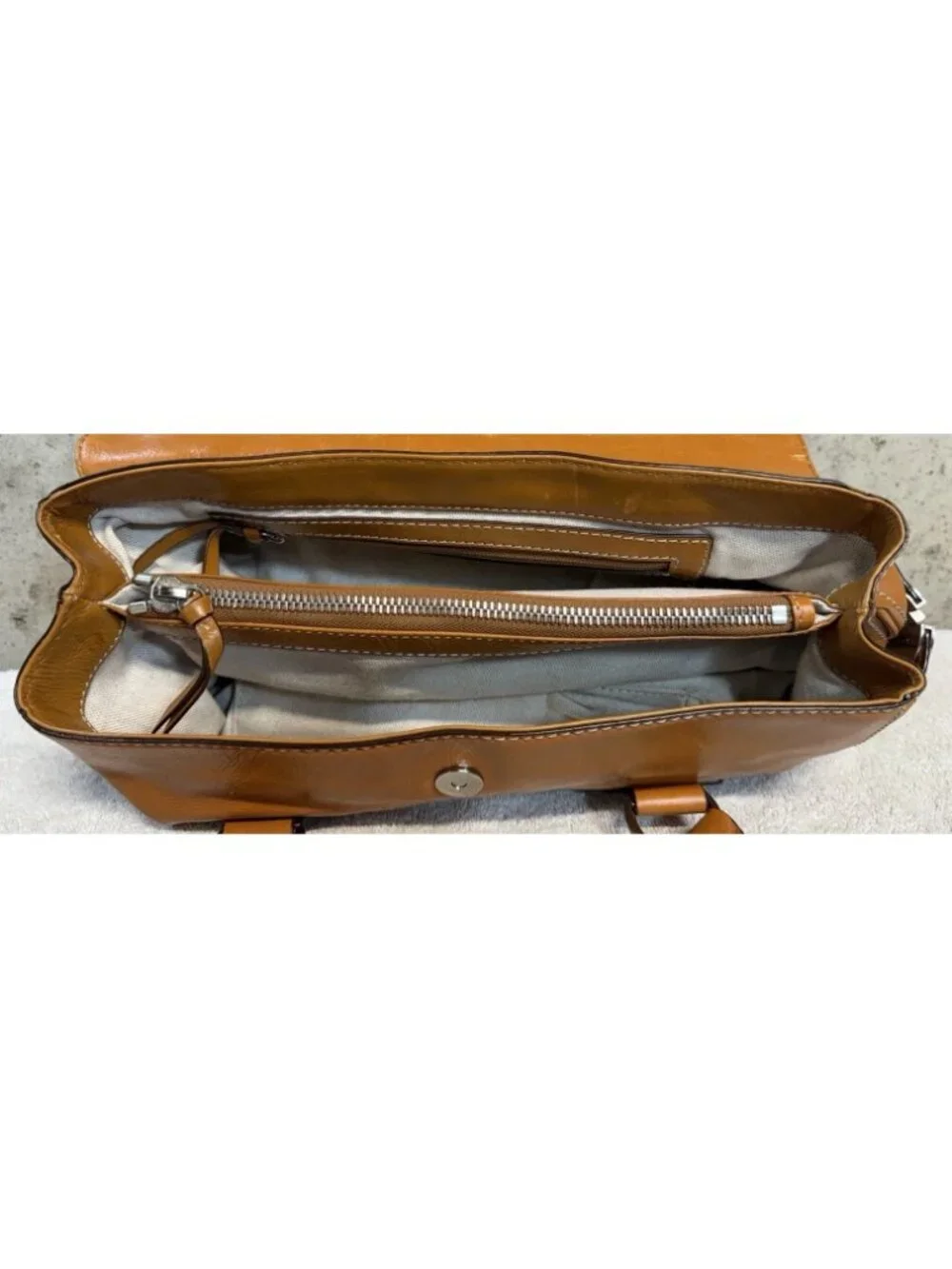 Michael Kors Vintage Astor Cognac Brown Leather Satchel Belted Handbag Purse Y2K